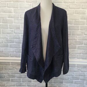 Coldwater Creek Linen Herringbone Tweed Open Front Jacket Classic Staple Lg